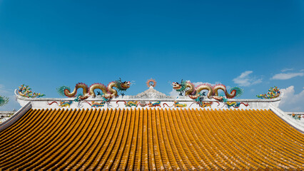 Dragon china temple chinese new year 2025 snake zodiac culture religion asia ancient architecture golden blue sky cloudy white copy space tavel thailand chonburi siam international beijing fantasy 