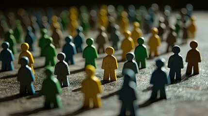 Fototapeta premium Colorful miniature figures representing a diverse group of people in a dynamic arrangement.