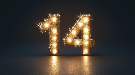 Decorative number 14 illuminated with lights against a dark background, perfect for celebrations or events.