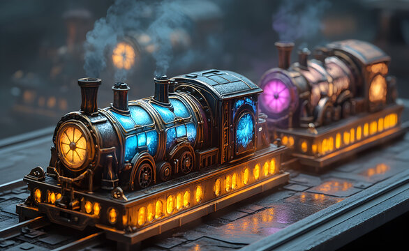 Eberron magic arcane hover rail train cars.