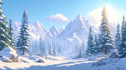 Fototapeta premium Serene Winter: Mountains in Snowy Landscape
