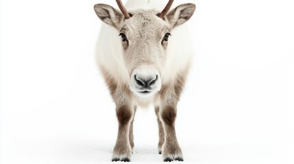 Fototapeta premium Reindeer Portrait Against White Background