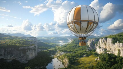 Fototapeta premium Hot Air Balloon Flight Over Majestic Mountains