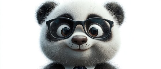 Fototapeta premium A cute cartoon panda wearing black rimmed glasses smiling.