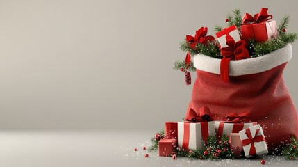 Festive Christmas Gift Sack with Presents and Decorations