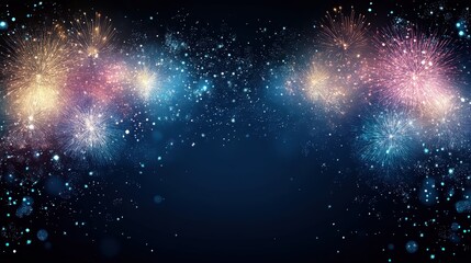 Obraz premium Colorful Fireworks Celebration Background , Happy New Year, Beautiful creative holiday background with fireworks and Sparkling, space for text 
