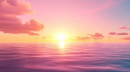 Obraz premium A tranquil sunset over calm waters, blending hues of pink and orange, with soft clouds reflecting the serene beauty of nature.
