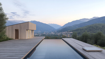 Modern architecture meets nature at a tranquil hillside retreat with stunning mountain views
