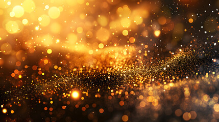 Obraz premium golden christmas particles and sprinkles for a holiday celebration like christmas or new year. shiny golden lights. wallpaper background for ads or gifts wrap and web design