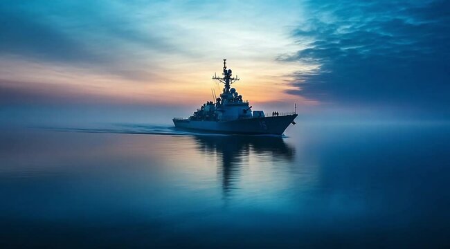 Scene of frigate warship sailing on calm sea,Camera slow motion with different angles