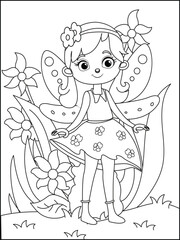 Fairy coloring page featuring a cute princess fairy