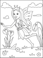 Fototapeta premium Cute cartoon fairy Coloring page for kids