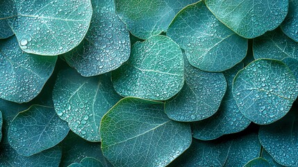 Obraz premium Eucalyptus leaves with dew droplets