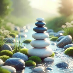 stack of stones on the river 