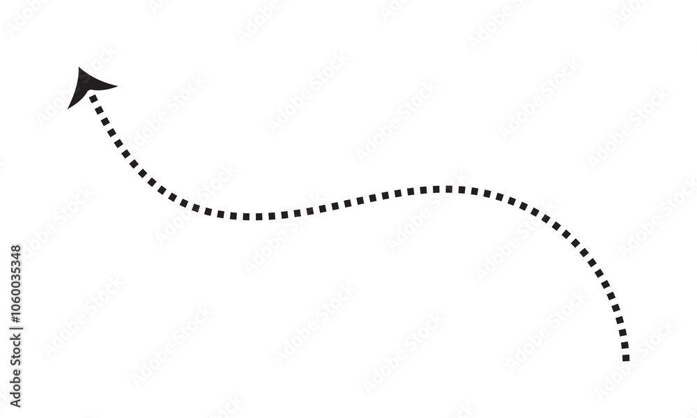 Wall mural squiggle line dashed arrow. dash curved vector editable stroke arrow. isolated on white background. 