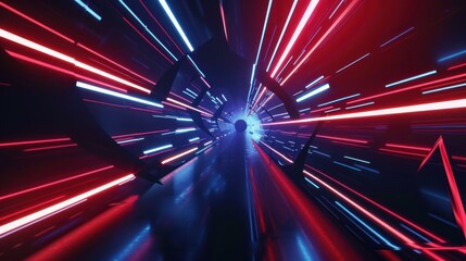 Abstract Neon Tunnel with Red and Blue Lights