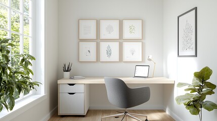 Fototapeta premium Bright Workspace with Multiple Small Frames