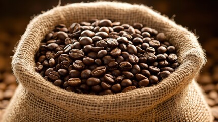 Fototapeta premium Burlap Sack Filled with Roasted Coffee Beans