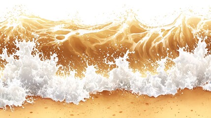 White foamy ocean waves crashing on a sandy beach.