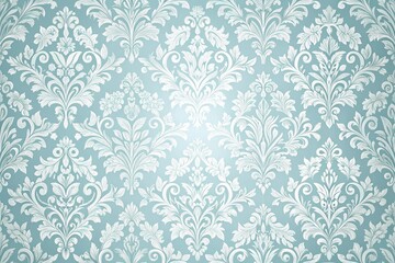 Fototapeta premium Light blue and silver wallpaper with subtle damask pattern and intricate details, metallic accents, luxurious texture, regal feel, shimmering finish, refined walls