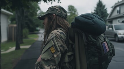 Obraz premium Emotional reunion of a patriotic mother and her son after military deployment, showcasing the heartfelt embrace of a soldier returning home from service, filled with love and joy