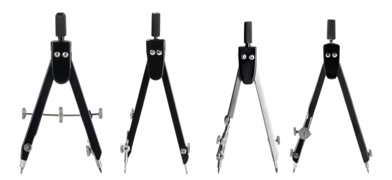 Set of adjustable compasses for drawing and measuring, isolated on a white background.
