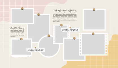 Pictures or photos frame collage, page grid layout abstract photo frames and digital photo wall template