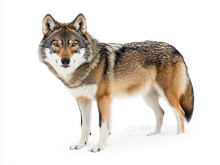 Fototapeta premium Wolf standing on snow isolated on white background.