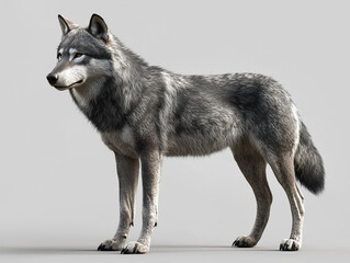 Fototapeta premium Gray Wolf Standing Against Neutral Background.