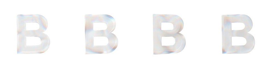 Set of 4 3d letter B with glass distortion effect isolated on a transparent background. 3d transparent elements for graphic design. © Thanh