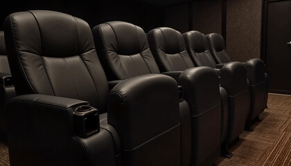 Fototapeta premium Luxury leather recliners in home theater setup
