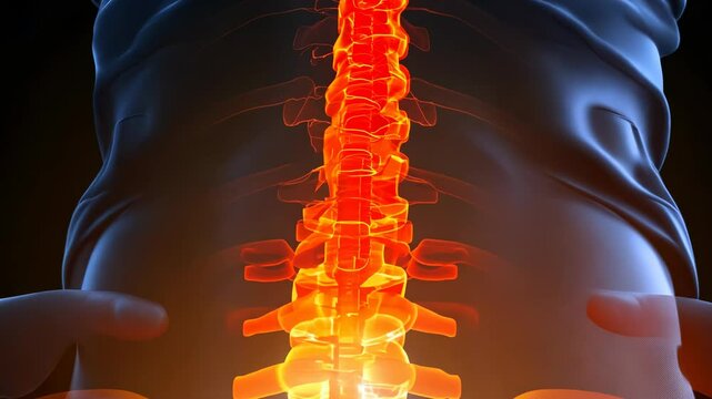Lower spine distress: vivid visualization of pain concentrated in coccyx, lower back region, highlighting discomfort and tension in spine, emphasizing impact on posture and mobility.