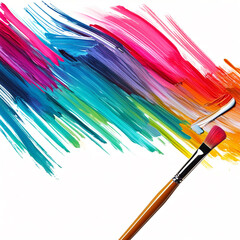 Obraz premium Vibrant paint strokes in a spectrum create artistic flair with a brush