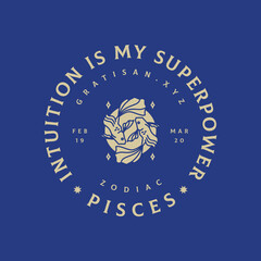 Pisces zodiac sign emblem design