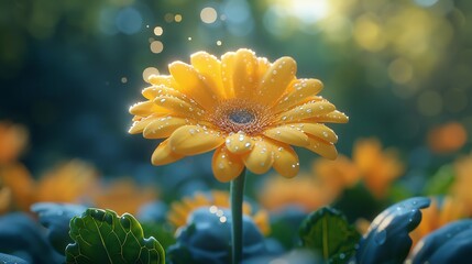 A close-up of a yellow flower with green background. This flower belongs to the daisy family.