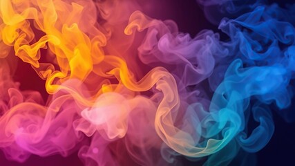 Fototapeta premium Vibrant swirling multicolored smoke in various shades on a striking black background, colorful, mystical, abstract