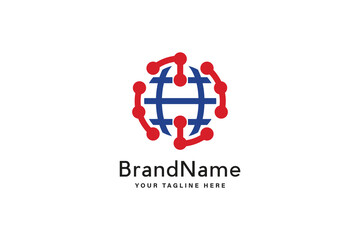 Technology Globe logo vector design. Simple Global Techno design template.