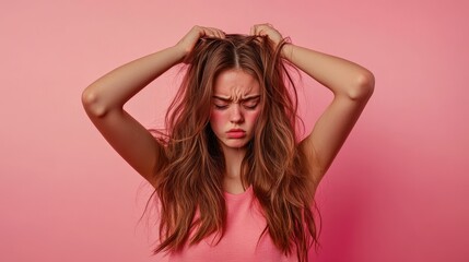 Fototapeta premium Frustrated Young Woman with Long Brown Hair