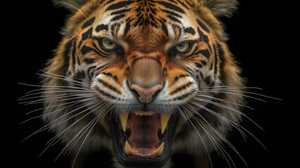 Fototapeta premium Close-up of a tiger on a black background in the studio