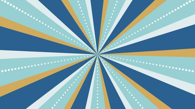 Loop video of rotating 4-color sunburst and dot lines (blue)