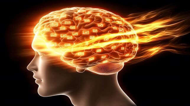 Code Cascade: The brain emits a cascade of glowing symbols&mdash;Python, Java, C++&mdash;as if unraveling secrets. 
