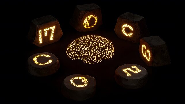Code Cascade: The brain emits a cascade of glowing symbols&mdash;Python, Java, C++&mdash;as if unraveling secrets. 