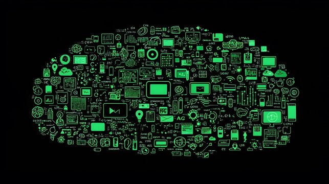 Code Cascade: The brain emits a cascade of glowing symbols&mdash;Python, Java, C++&mdash;as if unraveling secrets. 