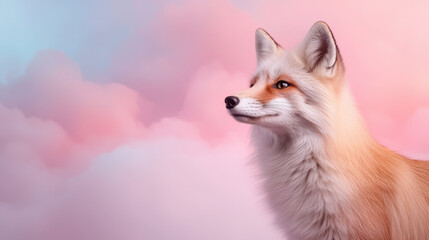Obraz premium Stunning fox with soft, fluffy coat against dreamy pastel background, evoking sense of wonder and tranquility