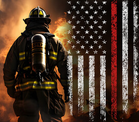 Brave Firefighter with American Flag - Tribute to Heroes Tumbler Design