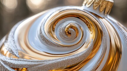 Intricately designed glass ornament with golden swirls and glittering accents perfect for holiday decor and festive celebrations