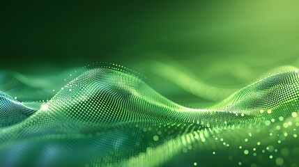 Stock photo - gradient dots and wavy lines on green abstract background