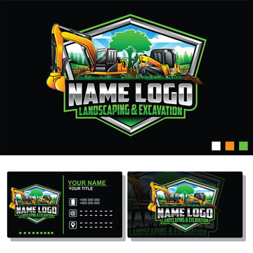 Landscaping and excavation logo. Skid steer and excavator logo vector. excavator logo for heavy equipment companies. Landscape services