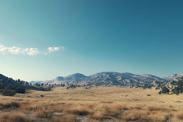 Obraz premium A serene landscape featuring rolling hills and a clear blue sky.