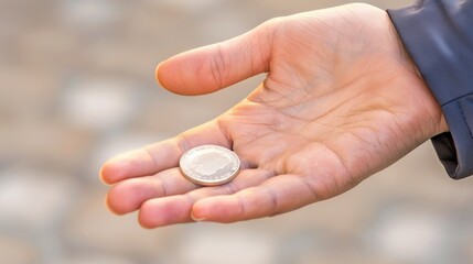 Generosity and giving concept with hand holding coin